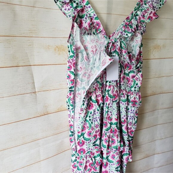 MISA x Revolve Morrison Floral Cotton Strappy Tiered Spring Fuschia Midi Dress - Picture 11 of 15